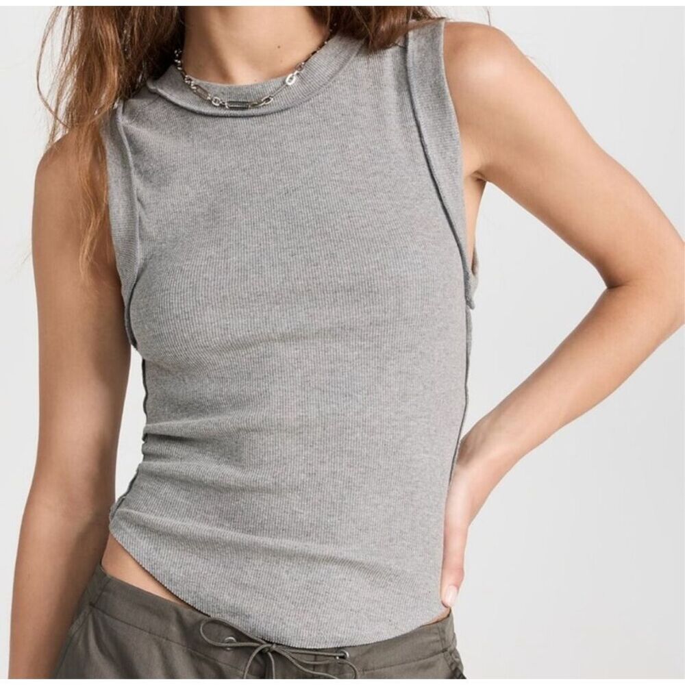 Free People X We The Free Kate Ribbed Stretch Tank Top Gray Womens S NEW - Picture 2 of 9
